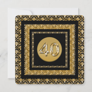 40th birthday black gold damasks invitation
