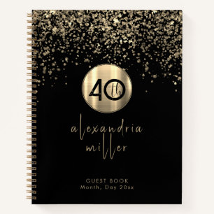 40th Birthday Black Gold Glitter Guestbook Notebook