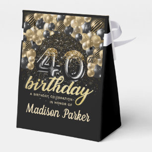 40th Birthday Black Gold Glitter Personalized Favor Box