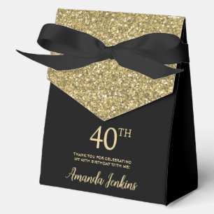 40th Birthday Black Gold Glitter Thank You Favor Box