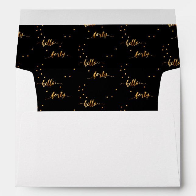 40th birthday black gold hello 40 typography envelope (Back (Bottom))