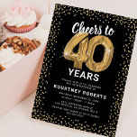 40th Birthday Black Gold Invitation<br><div class="desc">Elevate your milestone celebration with our elegant 40th birthday party invitations! Featuring a versatile black background, gold sparkly glitter, forty charming gold helium balloons, and a trendy 40th birthday text that's a breeze to personalize! Add your unique touch to this special day and let your guests anticipate a memorable event....</div>