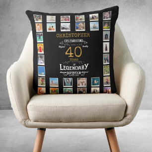 40th Birthday Black Gold  Legendary Photo Throw Pillow
