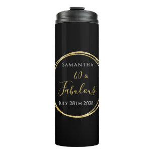 40th Birthday Black Gold Personalized Party Favour Thermal Tumbler