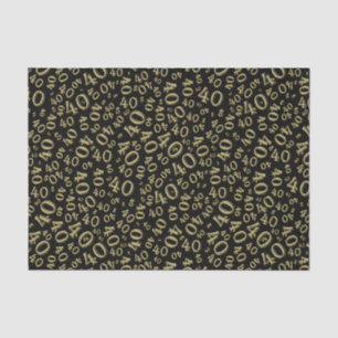 40th Birthday Black/Gold Random Number Pattern Tissue Paper