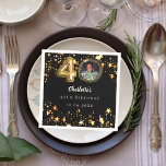 40th birthday black gold stars photo napkin<br><div class="desc">Black background, decorated with golden stars. Personalize and add a photo, name, age, date. Celebrate in Style – 40th Birthday Black & Gold Photo Napkins Add a personal touch to your milestone celebration with these elegant 40th birthday napkins. Featuring a stylish black background, gold stars, and space for your favourite...</div>