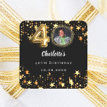 40th birthday black gold stars photo square sticker<br><div class="desc">Black background,  decorated with golden stars. Personalize and add a photo,  name,  age,  date.</div>