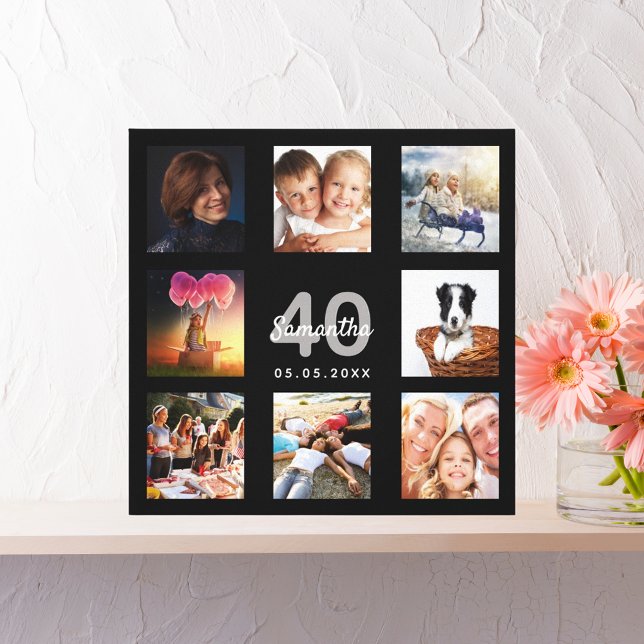 40th birthday black name photo collage canvas print (Creator Uploaded)