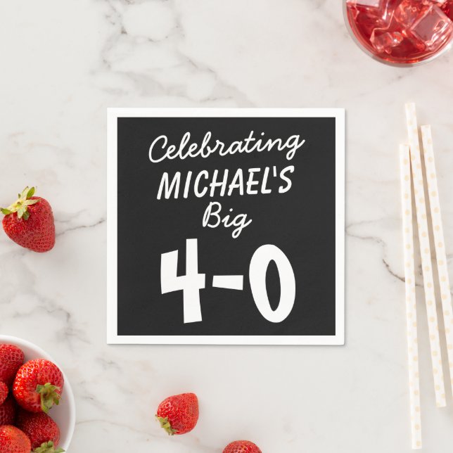 40th Birthday Black Personalized Paper Napkins (Insitu)