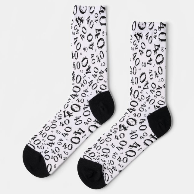 40th Birthday Black Random Number Pattern Socks (Left)