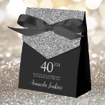 40th Birthday Black Silver Glitter Thank You Favor Box<br><div class="desc">This fabulous modern 40th Birthday Black Silver Glitter Thank You favour box with sparkling silver glitter, the birthday girl's name in a trendy script font, and tied with an elegant black bow would be perfect for your event. It would be great for a candy station, on a thank you gift...</div>