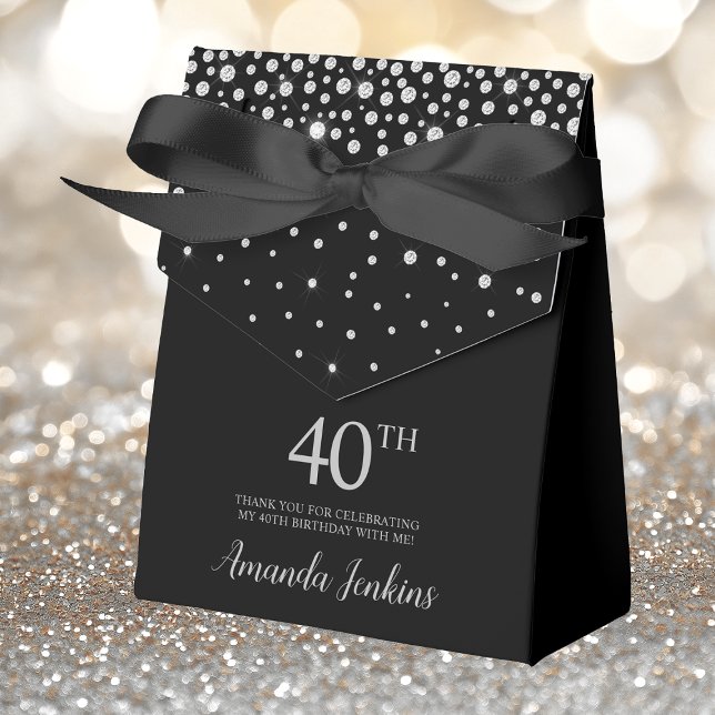 40th Birthday Black Sparkly Thank You Favor Box (Creator Uploaded)
