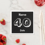 40th Birthday Black White Add Name Date Napkin<br><div class="desc">Personalize 40th Birthday Party Paper Napkins.  Black and white over the hill theme Custom Celebration Supplies and Decor for the 40 year Old.  Create Your Own Personal touch for the Birthday Man or Woman.</div>