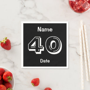 40th Birthday Black White Add Name Date Napkin