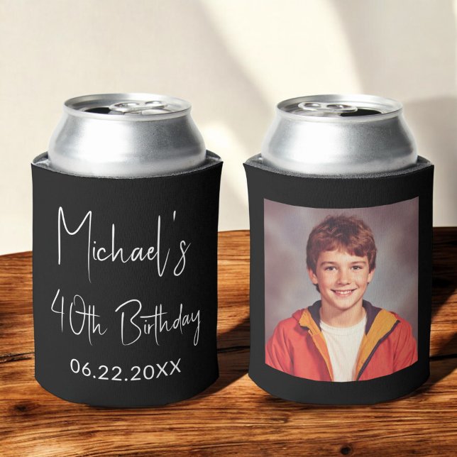 40th Birthday Black White Instagram Photo Can Cooler (Creator Uploaded)