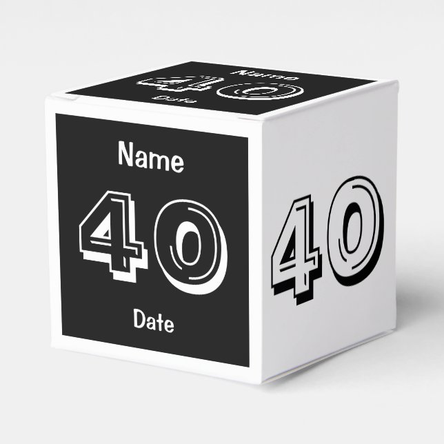 40th Birthday Black White Personalized Favour Box (Front Side)