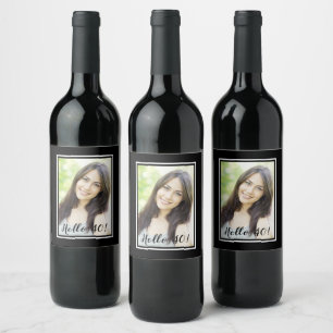 40th birthday black white photo wine label