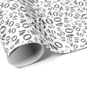 40th Birthday Black/White Random Number Pattern 40 Wrapping Paper