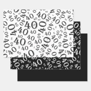 40th Birthday Black/White Random Number Pattern 40 Wrapping Paper Sheet