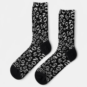 40th Birthday Black/White Random Number Pattern Socks