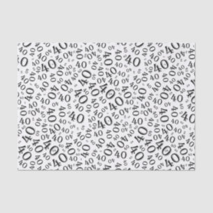 40th Birthday Black/White Random Number Pattern Tissue Paper