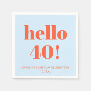 40th Birthday Blue Orange Bold Modern Custom Napkin