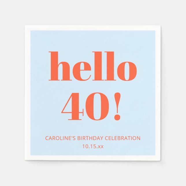 40th Birthday Blue Orange Bold Modern Custom Napkin (Front)