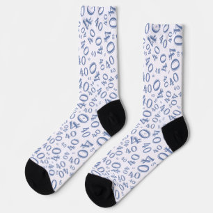 40th Birthday Blue Random Number Pattern Socks