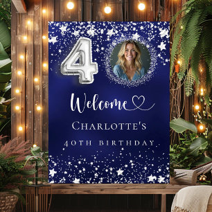 40th Birthday blue silver stars photo welcome Poster