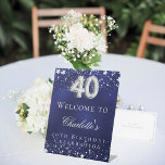 40th Birthday blue silver stars welcome party Pedestal Sign<br><div class="desc">A welcome sign for a 40th birthday party.  A navy blue background with elegant faux silver stars. The blue colour is uneven.  Personalize and add a name and text.  White letters.</div>
