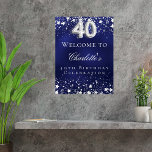 40th Birthday blue silver stars welcome party Poster<br><div class="desc">A welcome poster for a 40th birthday party.  A navy blue background with elegant faux silver stars. The blue colour is uneven.  Personalize and add a name and text.  White letters.</div>