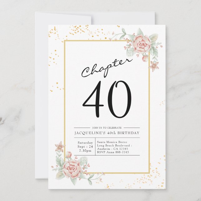 40th Birthday Blush Floral Invitation (Front)