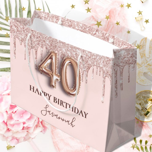 40th birthday blush pink rose gold drips large gift bag (Creator Uploaded)