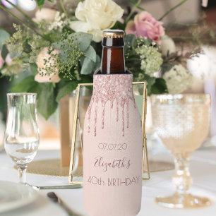 40th birthday blush rose gold glitter drips name bottle cooler