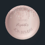 40th birthday blush rose gold glitter drips name paper plate<br><div class="desc">A paper plate for a girly and glamourous 40th birthday party. A faux rose gold metallic looking background with an elegant faux rose gold glitter drips, paint drip look. The text: The name is written in dark rose gold with a large modern hand lettered style script. Template for name, age...</div>