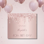 40th birthday blush rose gold glitter drips name sparkling wine label<br><div class="desc">A sparkling wine bottle label for a girly and glamourous 40th birthday party with the girls. A faux rose gold metallic looking background with an elegant faux rose gold glitter drips, paint drip look. The text: The name is written in dark rose gold with a large modern hand lettered style...</div>