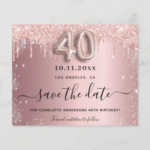 40th birthday blush silver budget save the date flyer
