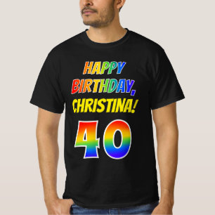 40th Birthday — Bold, Fun, Rainbow 40, Custom Name T-Shirt