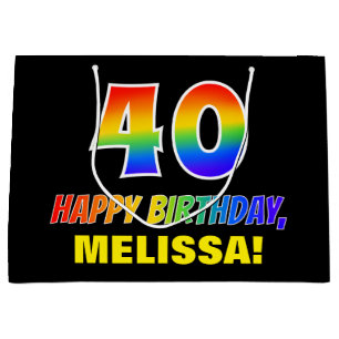 40th Birthday: Bold, Fun, Simple, Rainbow 40 Large Gift Bag