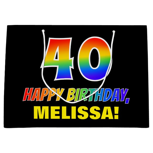 40th Birthday: Bold, Fun, Simple, Rainbow 40 Large Gift Bag (Front)