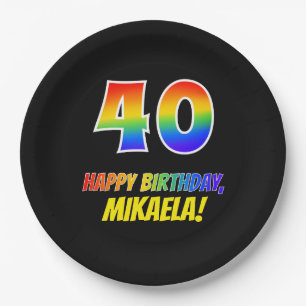 40th Birthday: Bold, Fun, Simple, Rainbow 40 Paper Plate
