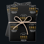 40th Birthday born 1983 Add Name Black Gold Wrapping Paper Sheet<br><div class="desc">A personalized wrapping paper design for that birthday celebration for a special person. Add the name to this vintage retro style black and gold design for a custom birthday gift. Easily edit the name and year with the template provided. A wonderful custom birthday gift. More gifts and party supplies for...</div>