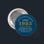40th Birthday Born 1983 Add Name Blue Gold<br><div class="desc">Personalized Birthday add your name and year badge. Edit the name and year with the template provided. A wonderful custom birthday party accessory. More gifts and party supplies available with the "setting standards" design in the store.</div>