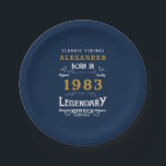 40th Birthday born 1983 Add Name Legend Blue Gold Paper Plate<br><div class="desc">Personalized birthday add your name and year paper plate. Edit the name and year with the template provided. A wonderful custom blue birthday plate. More gifts and party supplies available with the "Legendary" design in the store.</div>