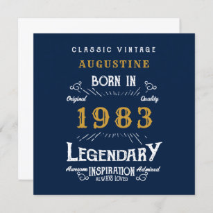 40th Birthday Born 1983 Legend Blue Gold Greeting Card