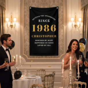 40th Birthday Born 1984 Add Name Black Gold Banner