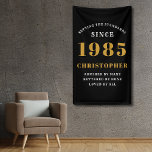 40th Birthday Born 1985 Add Name Black Gold Banner<br><div class="desc">40th Birthday Party Wall Banner - Customizable Black and Gold Decorative Piece. Celebrate an impressive milestone with our Birthday Party Wall Banner. This one-of-a-kind black and gold banner is not just a decoration, it's a statement piece. Customizable to your preferences, it's an elegant and fun way to mark the start...</div>