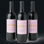 40th Birthday Born 1985 Add Name Pink Grey Wine Label<br><div class="desc">Personalized Birthday add your name and year sparkling wine label. Edit the name and year with the template provided. A wonderful custom pink birthday party item. More gifts and party supplies available with the "setting standards" design in the store.</div>