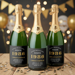 40th Birthday Born 1986 Add Name Black Gold Sparkling Wine Label
