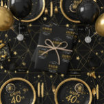 40th Birthday born 1986 Add Name Black Gold Wrapping Paper Sheet<br><div class="desc">A personalized wrapping paper design for that birthday celebration for a special person. Add the name to this vintage retro style black and gold design for a custom birthday gift. Easily edit the name and year with the template provided. A wonderful custom birthday gift. More gifts and party supplies for...</div>